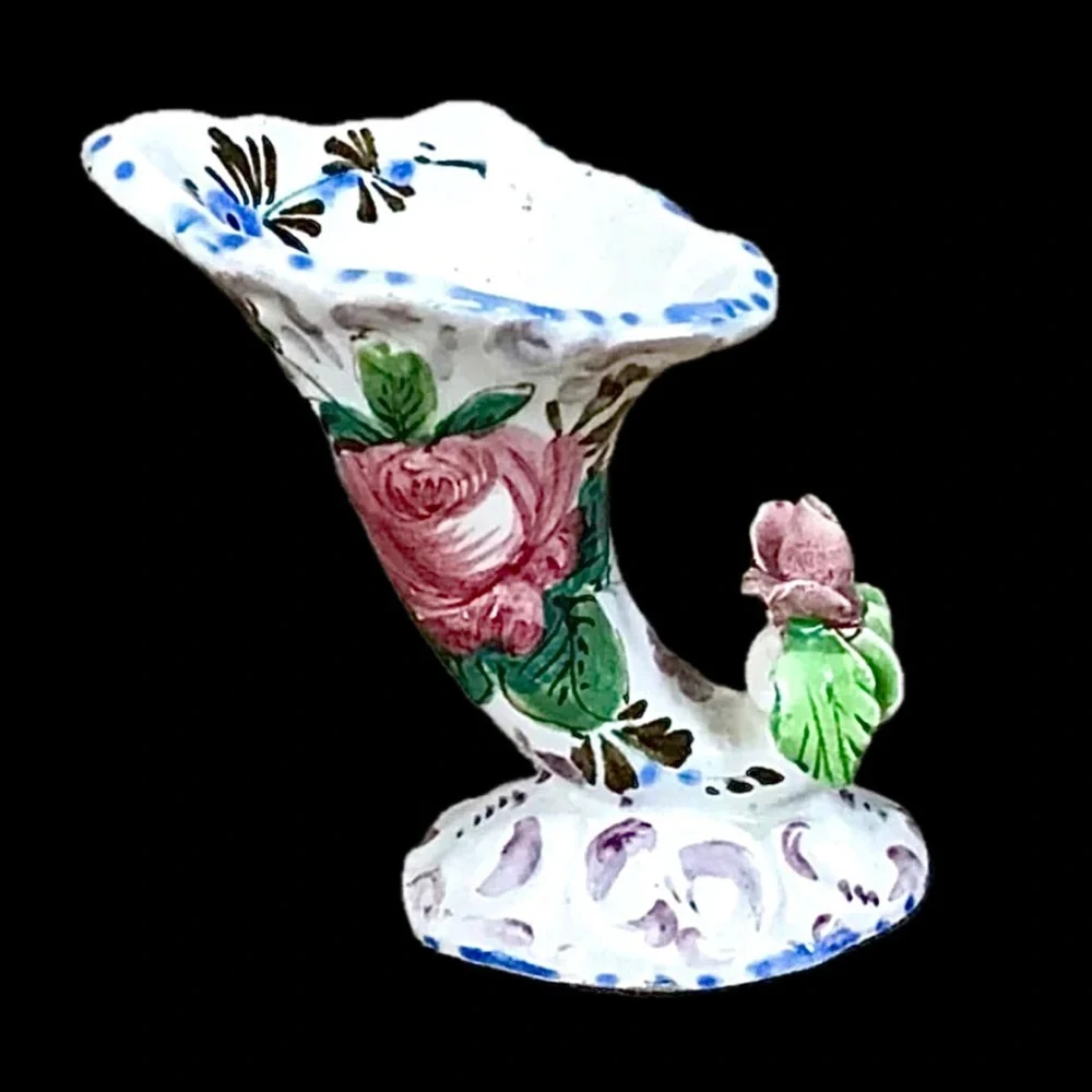 Mini Italian Floral Rose Cornucopia Vase Feminine Romance Cottagecore Italy